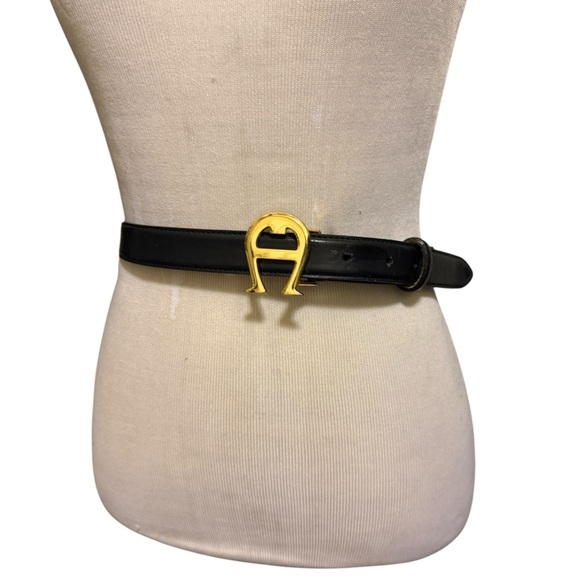 Etienne Aigner Leather Belt medium size Buckle Skinny Navy Blue Vtg - Picture 2 of 11